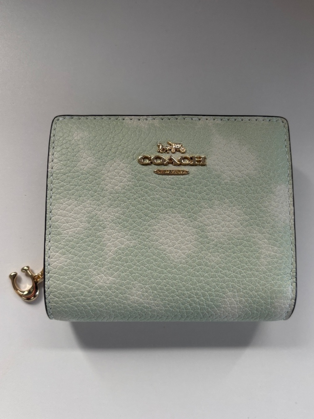 Coach Mint Green Compact Signature Wallet with Gold Hardware